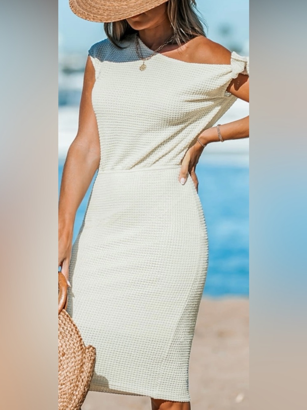 Cupshe Off The Shoulder Cream Textured Midi Dress - NWT - Medium